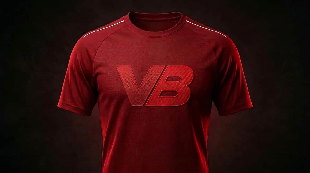 Rotes Vereinstrikot mit aufgedrucktem VB-Vereinslogo